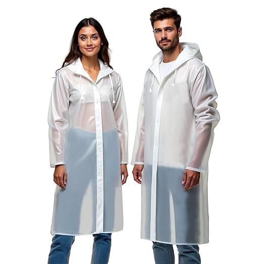 Robustt Unisex Raincoat With Hood - Transparent (Pack of 1) | Waterproof Rain Poncho | EVA Material | Reusable | Lightweight | Fashionable | Universal Size | Raincoat for Men and Women