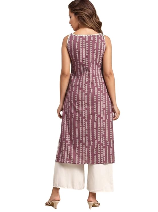 rytras Women's Cotton Printed Straight Sleeveless Kur