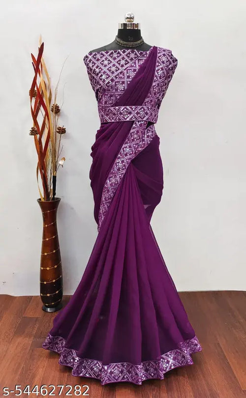 Embroidary Sequance Saree With Blouse