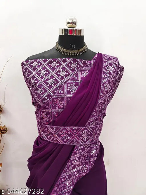 Embroidary Sequance Saree With Blouse