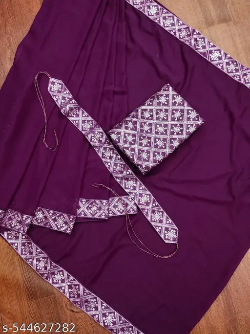 Embroidary Sequance Saree With Blouse