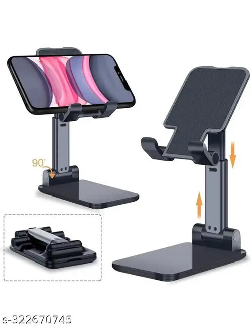 Mobile Phone Holder, Adjustable, Foldable, Anti-Skid, Wide Compatibility (Black) Tabletop