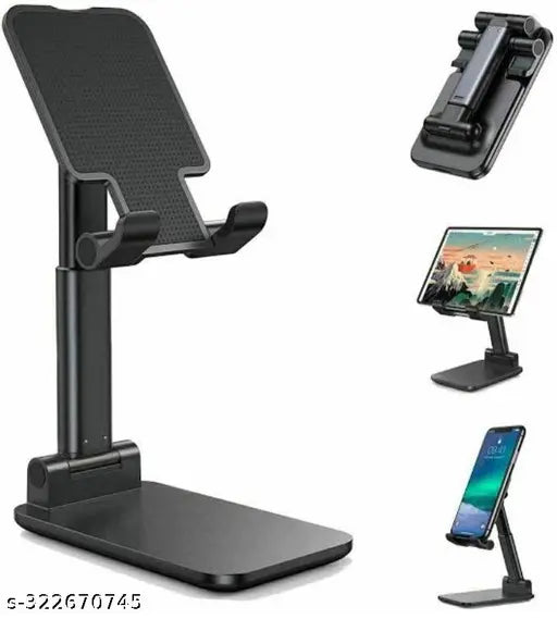 Mobile Phone Holder, Adjustable, Foldable, Anti-Skid, Wide Compatibility (Black) Tabletop